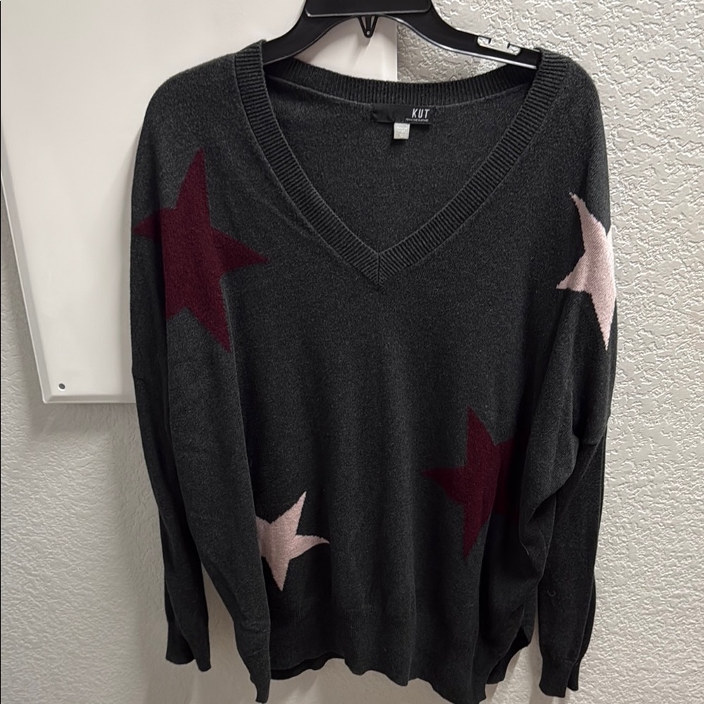Kut from the Kloth Women's Star Sweater - grey, red and pink